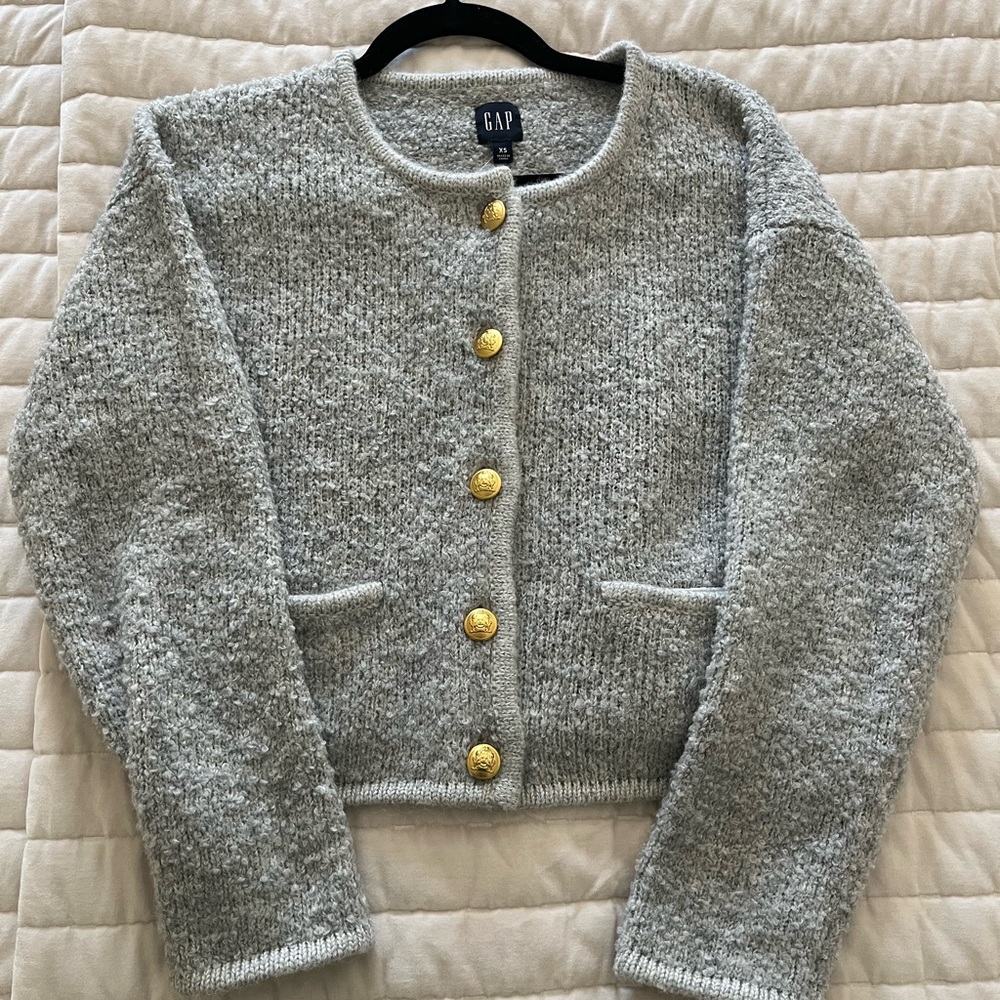 Gap Gray Cardigan Sweater with Gold Buttons